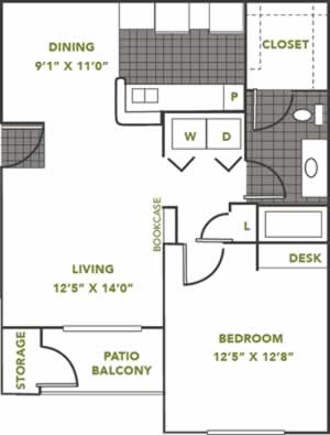 Photo of the Davenport - One Bedroom / One Bath 727 Sq. Ft.* floorplan