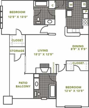 Photo of the Ambassador - Two Bedroom / Two Bath 1,039 Sq. Ft.* floorplan