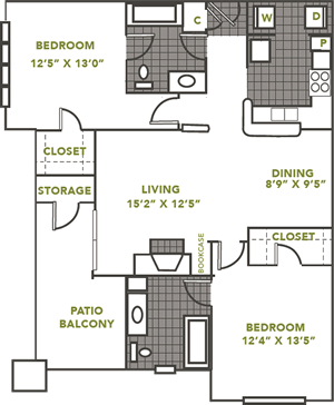 Ambassador - Two Bedroom / Two Bath - 1,039 Sq. Ft.*