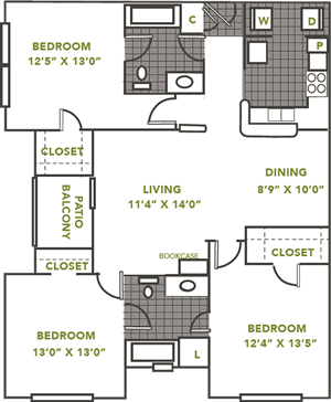 Downing - Three Bedroom / Two Bath - 1,207 Sq. Ft.*