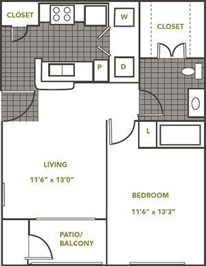Madison - One Bedroom / One Bath - 632 Sq. Ft.*